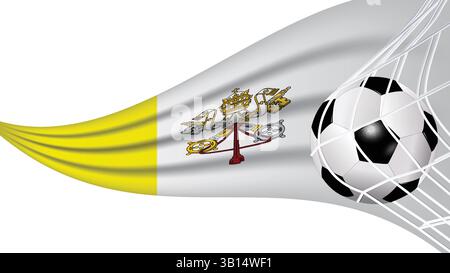 Pallone da calcio in rete con bandiera ondulata della città del Vaticano equipaggiamento sportivo e vettoriale di illustrazione della bandiera ondulata Illustrazione Vettoriale