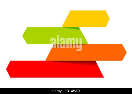 Sovrapposto al giallo con il verde con barre arancioni e rosse disposte orizzontalmente e spazio per il testo, piramide a quattro strati per la presentazione Illustrazione Vettoriale