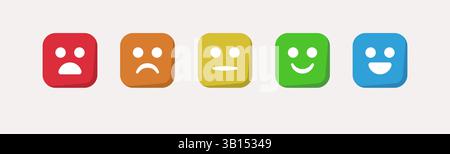 Soddisfazione del feedback del cliente con il set di icone Smiley Illustrazione Vettoriale