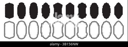 Porta islamica a forma d'annata e arco della finestra. Silhouette vettoriale di porte e finestre in arabo. Bordo cornice con illustrazione vettoriale ornamentale. Illustrazione Vettoriale