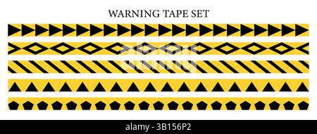 Set di nastri di avvertenza gialli. Zona di pericolo, nastri di pericolo. Set di nastri di avvertenza per la sicurezza. Barre multifunzione gialle. Abstract Stripes per la polizia. Illustrazione Vettoriale