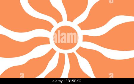 Raggi del sole giallo sfondo psichedelico. Raggi ondulati in stile gotico. Poster abstract Sun burst. Consistenza psichedelica. design anni '70, '80. Linee d'onda radiali Illustrazione Vettoriale