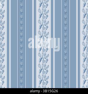 Motivo a strisce floreali verticali blu Illustrazione Vettoriale