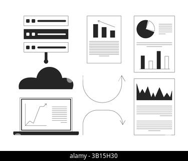 Set di oggetti linea 2D con frecce di trend per analisi cloud e report Illustrazione Vettoriale