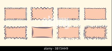 Set di fotogrammi. Collezione di bordi disegnati a mano. Divertente stile doodle. Illustrazione vettoriale. Illustrazione Vettoriale