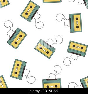 Nastro a cassetta con motivo musicale d'epoca Illustrazione Vettoriale