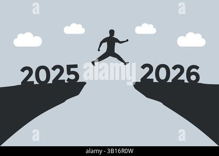 uomo che salta su una scogliera da 2025 a 2026 ilustration vettoriale Illustrazione Vettoriale