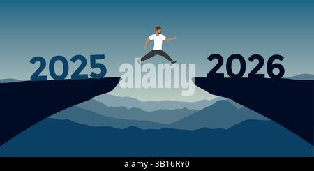 uomo che salta su una scogliera da 2025 a 2026 ilustration vettoriale Illustrazione Vettoriale