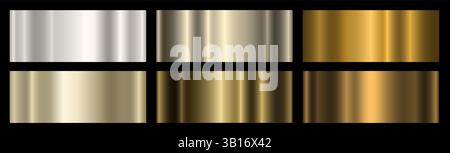 Set di sei sfumature metalliche oro e platino su sfondo nero. Illustrazione Vettoriale
