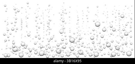 Bolle subacquee. Bolle d'aria realistiche che spuntano, bibite frizzanti o bibite gassate, consistenza dell'acqua frizzante. Gruppo isolato vettoriale su sfondo trasparente. Illustrazione Vettoriale
