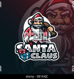 design vettoriale con logo della mascotte di babbo natale e design moderno per la stampa di badge, emblemi e t shirt. illustrazione di babbo natale intelligente. Illustrazione Vettoriale
