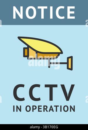 Banner CCTV, poster di videosorveglianza, icona della telecamera di sicurezza, illustrazione vettoriale Illustrazione Vettoriale