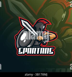 design vettoriale del logo della mascotte spartana con un moderno stile di illustrazione per la stampa di badge, emblemi e t shirt. illustrazione spartana arrabbiata. Illustrazione Vettoriale