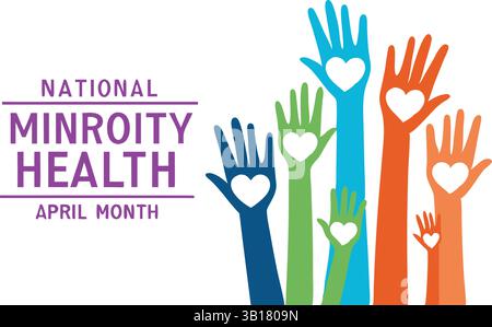 Colorato alzato mani con cuori – diverse Comunità Unity Vector concetto medico e assistenza sanitaria Illustrazione Vettoriale