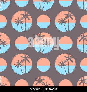 Schema tropicale astratto con palme. Stampa estiva a pois Polka senza cuciture Illustrazione Vettoriale