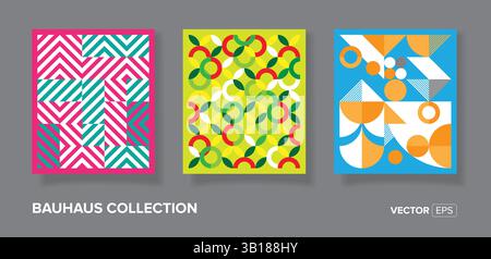 Set di modelli di copertina in stile geometrico vintage bauhaus. Arte retrò per copertine, striscioni, volantini e poster Illustrazione Vettoriale