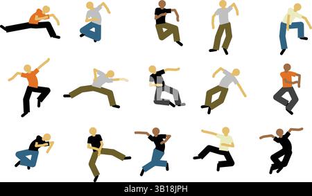 Persone che ballano con silhouette in movimento Illustrazione Vettoriale