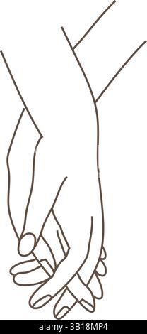 Illustrazione vettoriale minimalista con tre gesti delle mani che tengono le mani, gesti a forma di cuore e pinky intrecciati con i cuori Illustrazione Vettoriale