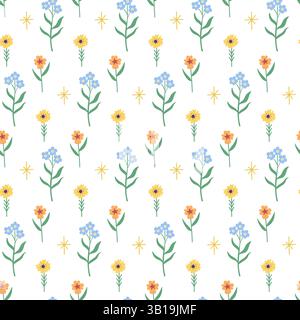 Grazioso motivo senza cuciture con fiori selvatici. Illustrazione Vettoriale