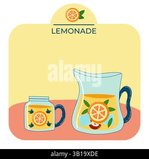 Fondo del vaso in vetro con limonata fatto in casa Illustrazione Vettoriale