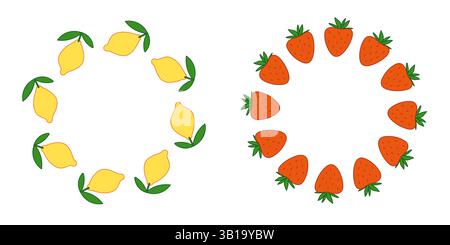 Cornici rotonde al limone e alla fragola Illustrazione Vettoriale