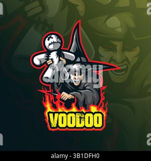 design vettoriale con logo della mascotte voodoo e design moderno per la stampa di badge, emblemi e t shirt. illustrazione voodoo per la squadra sportiva. Illustrazione Vettoriale