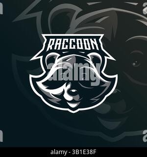 design vettoriale con logo della mascotte raccoon con moderno stile di illustrazione per la stampa di badge, emblemi e t shirt. illustrazione della testa di procione. Illustrazione Vettoriale