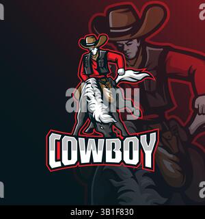 design vettoriale del logo della mascotte kowboy con un moderno stile di illustrazione per la stampa di badge, emblemi e t shirt. illustrazione kowboy e cavallo. Illustrazione Vettoriale