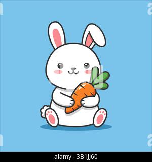 Illustrazione di un simpatico coniglio che tiene in mano carota vettore cartoni animati Illustrazione Vettoriale