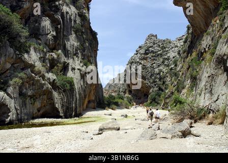 Torrent de Pareis Gorge, Cala de sa Calobra Bay, Maiorca, Maiorca, Isole Baleari, Isole Baleari, Spagna, Europa Foto Stock