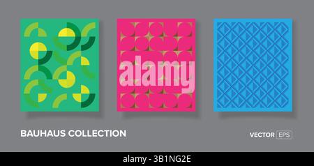 Sfondi geometrici bauhaus astratti, design geometrici minimalisti con elementi dalle forme semplici Illustrazione Vettoriale
