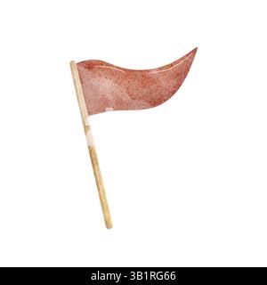 Illustrazione ad acquerello bandiera triangolare rossa. Oggetto disegnato a mano in stile cartoni animati per bambini. Clipart su sfondo isolato per progettazione, stampa, simbolo Foto Stock