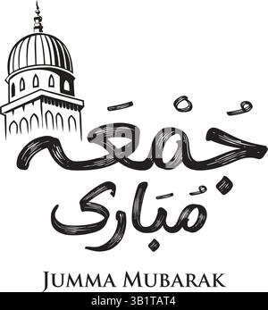 Jumma Mubarak Calligraphy Design – illustrazione dell'arte islamica per benedizioni e preghiere del venerdì Illustrazione Vettoriale