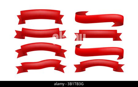 Set di nastri di colore rosso, adesivo celebrativo. Vettore Illustrazione Vettoriale