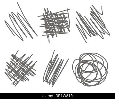 Sei forme uniche e astratte sono disposte in diversi orientamenti, per mostrare una varietà di stili di linea e texture. Il design utilizza la semplicità Illustrazione Vettoriale