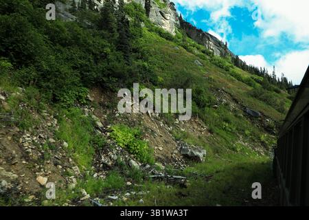 Yukon Ferrovia scendendo dal bianco passano nei pressi di Skagway Alaska USA Foto Stock