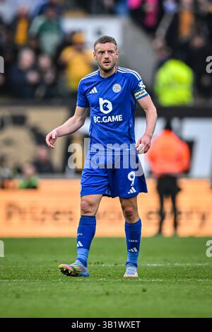 26 aprile 2025; Molineux Stadium, Wolverhampton, West Midlands, Inghilterra; Premier League Football, Wolverhampton Wanderers contro Leicester City; Jamie Vardy di Leicester Foto Stock
