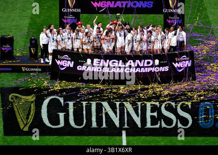 Twickenham, Regno Unito. 26 aprile 2025. Inghilterra Francia donne sei Nazioni Rugby Inghilterra vincitrici del Guinness sei Nazioni Inghilterra contro Francia sabato 26 aprile 2025 all'Allianz Stadium di Londra crediti: PATRICK ANTHONISZ/Alamy Live News Foto Stock