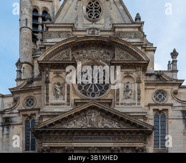 Il rosone della chiesa di Saint-Étienne-du-Mont, 5° arrondissement, Parigi, Francia Foto Stock