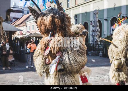Un kurent senza la sua maschera sul carnevale in Slovenia. E' un costume tradizionale da indossare in primavera. Il korant fa parte della nostra cultura Foto Stock