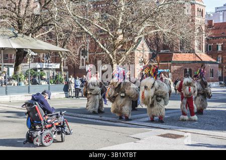 Un kurent senza la sua maschera sul carnevale in Slovenia. E' un costume tradizionale da indossare in primavera. Il korant fa parte della nostra cultura Foto Stock