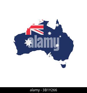 Illustrazione vettoriale della mappa australiana sovrapposta alla bandiera nazionale, evidenziando il profilo geografico del paese combinato con i suoi colori nazionali. Illustrazione Vettoriale
