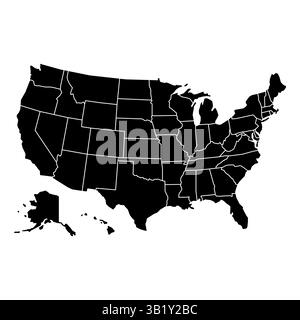 Sfondo mappa USA con gli stati. Mappa degli Stati Uniti d'America isolata su sfondo bianco. Mappa di illustrazione vettoriale Illustrazione Vettoriale