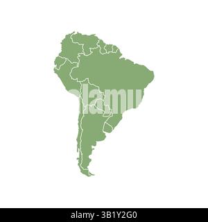 Silhouette verde mappa del Sud america con stati isolati su sfondo bianco altezza detalata Illustrazione Vettoriale