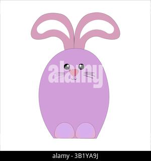 Coniglietto viola. Figura di coniglio ovale. Carino animale vettoriale. Carattere pastello cartoni animati. Illustrazione Vettoriale