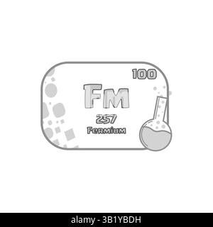 Forma dell'elemento in fermio. Atomico numero cento. Icona della scienza vettoriale. Forma di blocchetto di attinide. Illustrazione Vettoriale