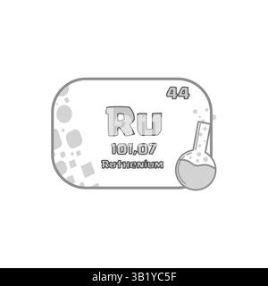 Simbolo Ru chimico. Icona elemento rutenio. Numero atomico quarantaquattro. Blocco di scienza vettoriale. Illustrazione Vettoriale
