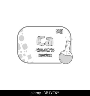 Elemento vettoriale del calcio. Simbolo atomico CA. Oggetto scientifico periodico. Scheda didattica chimica. Illustrazione Vettoriale