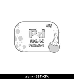 Elemento chimico PD. Numero atomico quarantasei. Vettore tavola periodica. 106,42 simbolo del palladio. Illustrazione Vettoriale