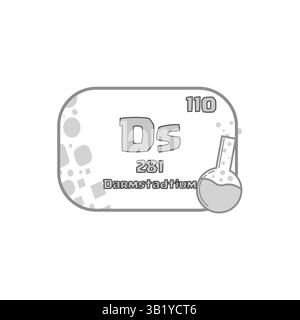 Elemento chimico Darmstadtium. Atomico numero cento e dieci. Vettore simbolo DS. Immagine del pallone da laboratorio. Illustrazione Vettoriale